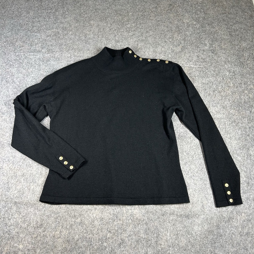 Vtg Cappagallo Sweater Large Black Lambswool Turtleneck Winter Classic Flaw